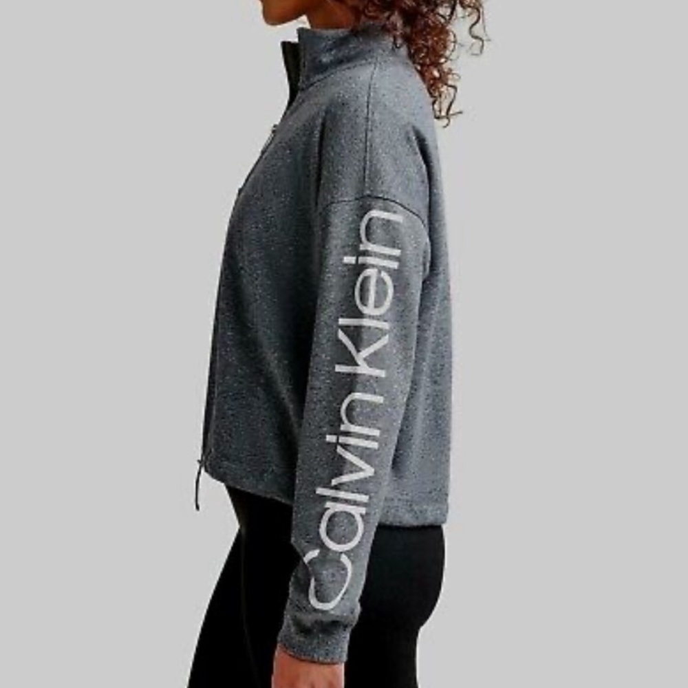 Calvin Klein Gray Half Zip Pullover Crop Sweatshirt Size XL EUC